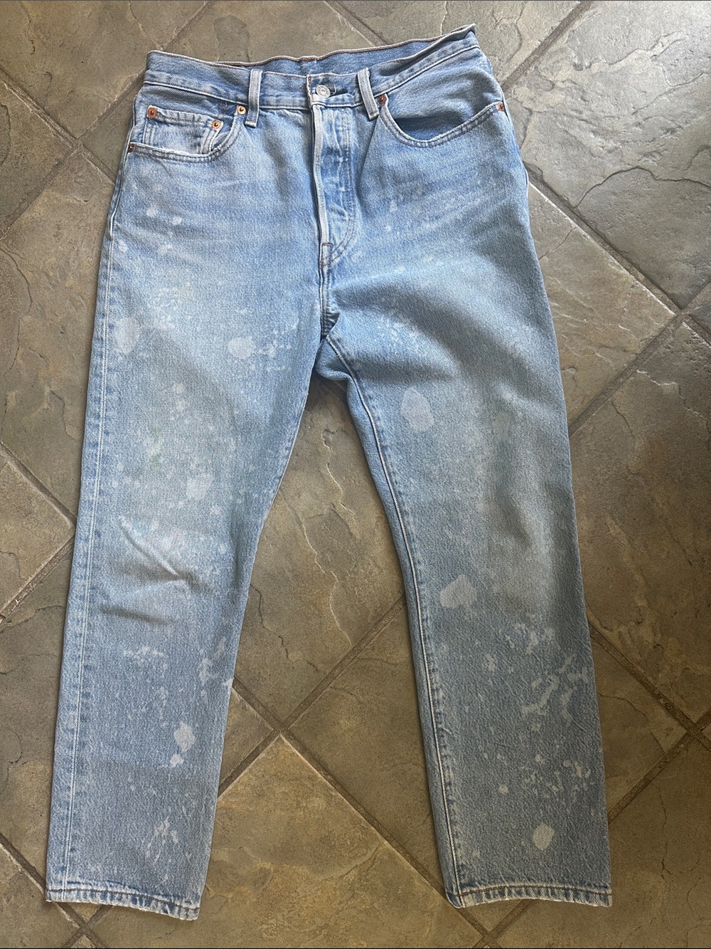 Levi's Light Blue Relaxed Straight Jeans with Paint-Splatter Detail